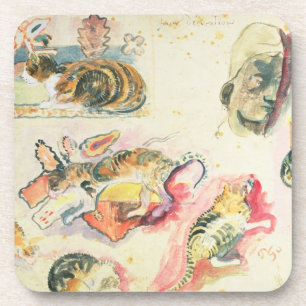 Dessous-de-verre Étude de Paul Gauguin   des chats et d'une tête