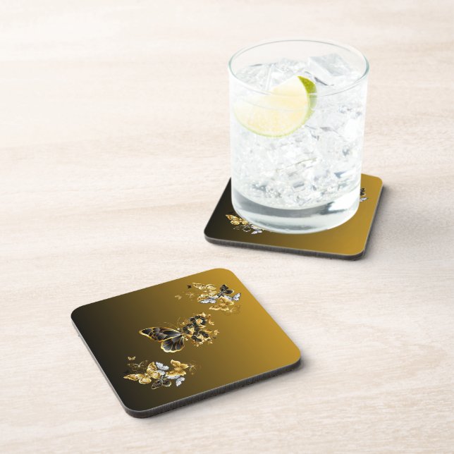 Dessous-de-verre Euphonie Dorée – Papillon Noir et Or Art (Côté Droit)