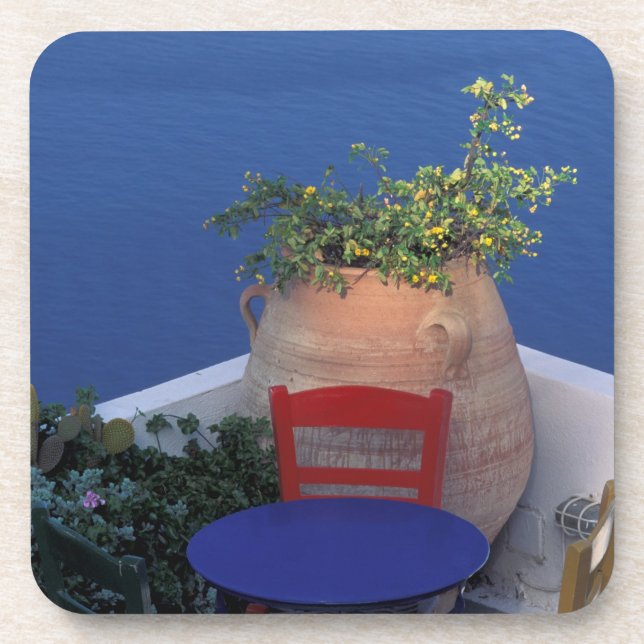 Dessous-de-verre Europe, Grèce, Santorin. Terrasse avec vue sur mer (Devant)