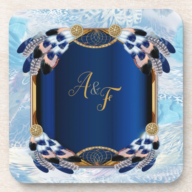 Dessous-de-verre Exotic-Parrot Blue tone feathers Coaster (Devant)