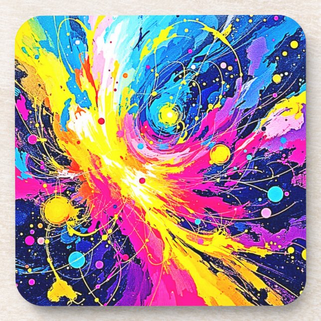 Dessous-de-verre Explosion Cosmique : Art vibrant à éclaboussures (Devant)