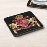 Dessous-de-verre Faites votre propre blason Bleu or Lion Emblem<br><div class="desc">Créez votre propre armoiries, emblème, insignia ou crête de famille aristocratique avec ce magnifique escutcheon classique ou design de bouclier. Les motifs bleus de Cobalt décorent un bouclier surmonté d'une couronne dorée et flanqué d'un lion héraldique médiéval ou d'un griffon. Une bannière correspondant tient votre date de mariage personnalisée /...</div>