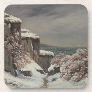 Dessous-de-verre Falaises au Bord de la Mer sous la Neige - Courbet