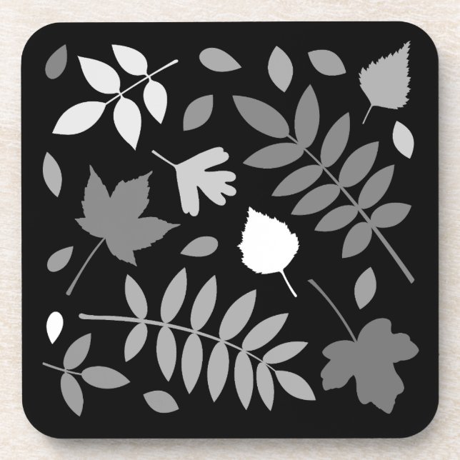 Dessous-de-verre Fallen Feuille Design Gris Blanc Noir (Devant)