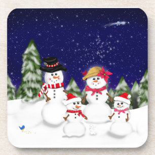 Dessous-de-verre Famille de bonhomme de neige d'hiver