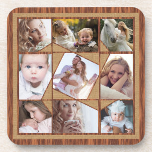 Dessous-de-verre Family Photo Collage 9 Instagram Pics Wood Burlap