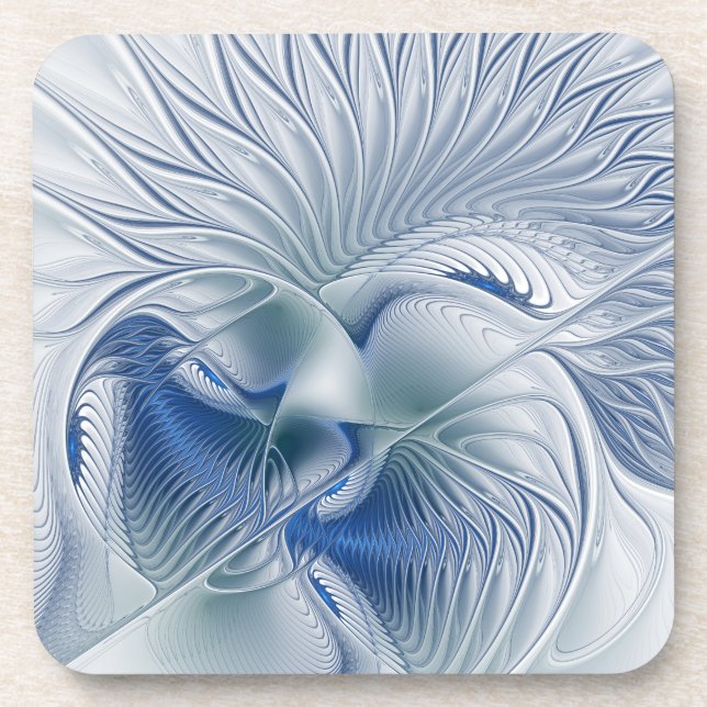Dessous-de-verre Fantaisie dynamique Abstrait Tons bleus Art fracta (Devant)