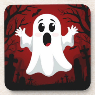 Dessous-de-verre Fantôme de dessin animé adorable dans un Halloween