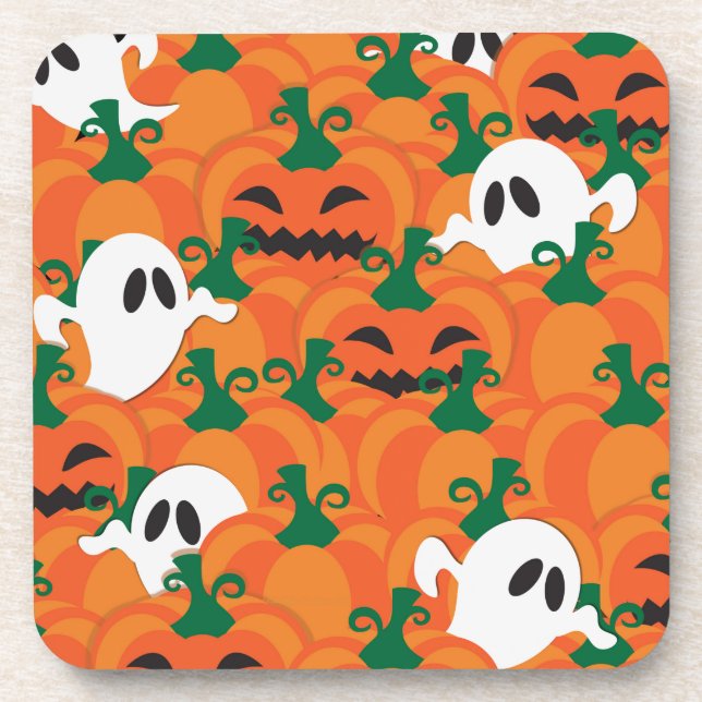 Dessous-de-verre Fantômes d'Halloween Patch de citrouille hantée (Devant)