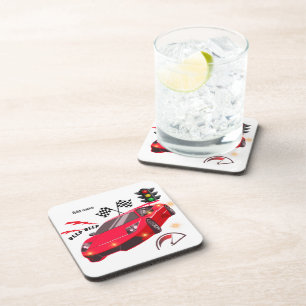 Dessous-de-verre Fast Lane Racing Drapeau à damier et fête automobi