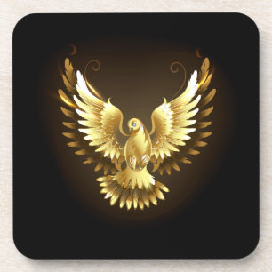 Dessous-de-verre Faux Gold Foil Peace Dove en noir