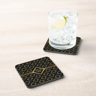 Dessous-de-verre FAUX motif géométrique doré avec monogramme sur fo