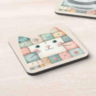 Dessous-de-verre Faux Patchwork Pastel Cottage Kitty Visage