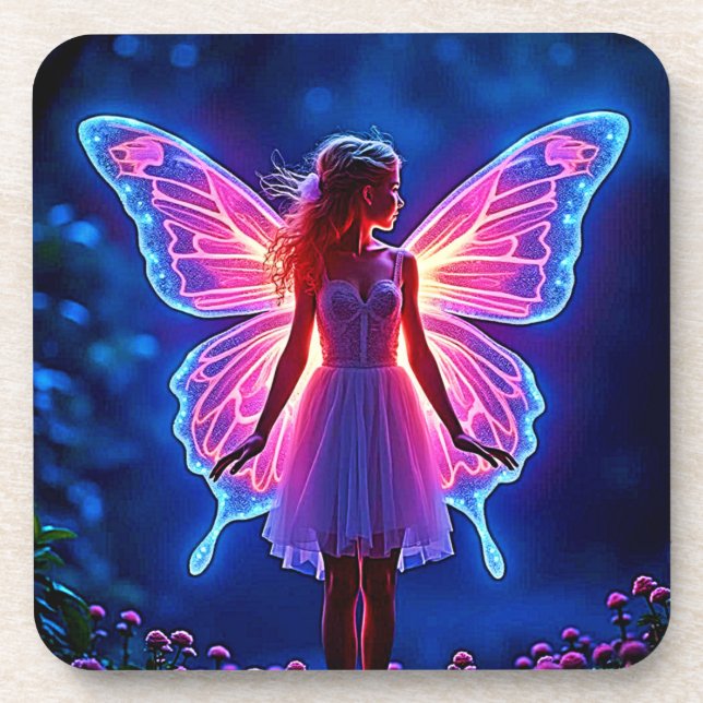 Dessous-de-verre Fée de papillon mystique éclatante (Devant)