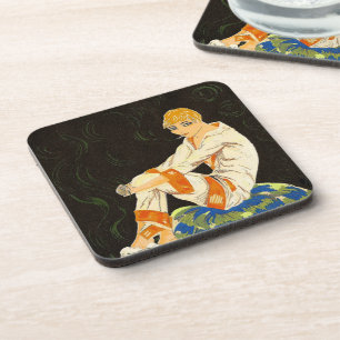 Dessous-de-verre Femme Art déco vintage, Fumer par S. Chompre