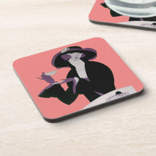 Dessous-de-verre Femme Art Déco Vintage, Thé de l'après-midi et Gât