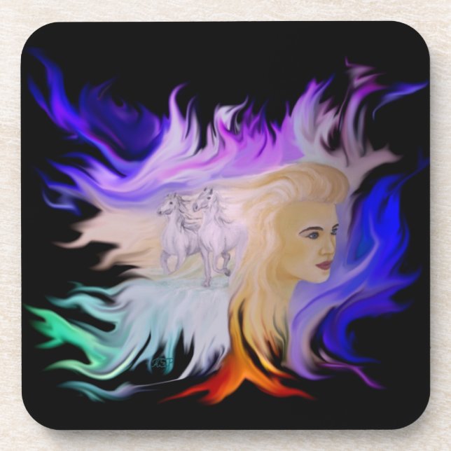 Dessous-de-verre Femme avec cheval (Devant)