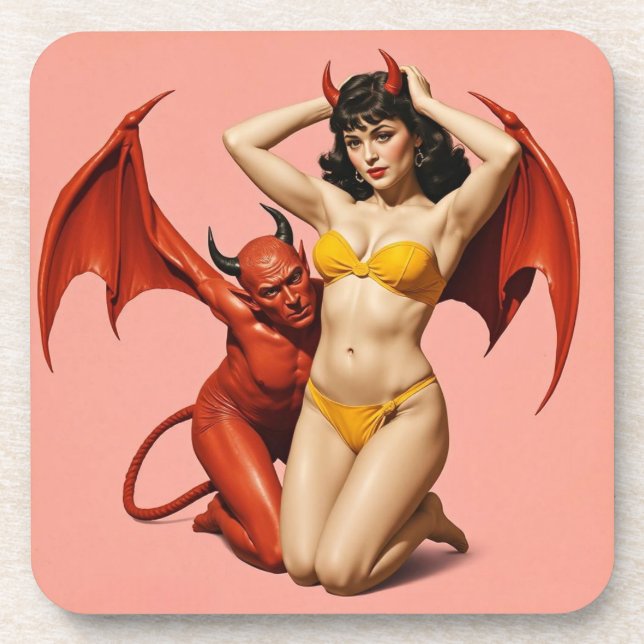 Dessous-de-verre femme avec diable (Devant)