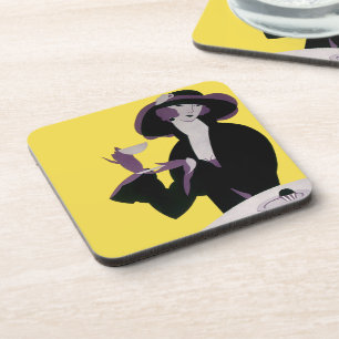Dessous-de-verre Femme Élégante Vintage Boit du Thé de l'Après-midi