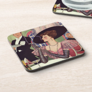 Dessous-de-verre Femme vintage buvant du champagne en fumant une ci