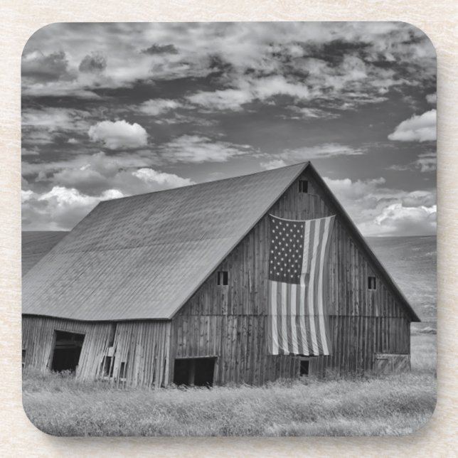 Dessous-de-verre Fermes | BW American Flag Barn Scene (Devant)