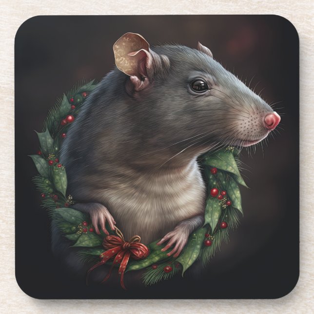 Dessous-de-verre Festif doux Animaux de compagnie Rat Vacances/Noël (Devant)