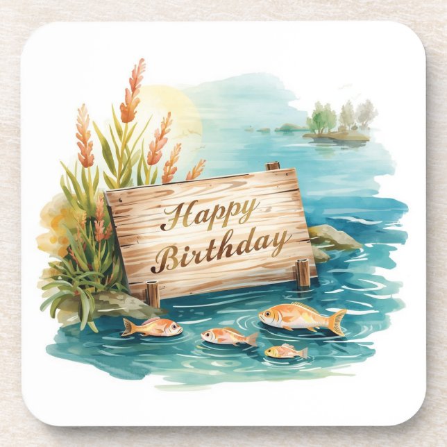 Dessous-de-verre Fête d'anniversaire sur le thème de la pêche pour  (Devant)