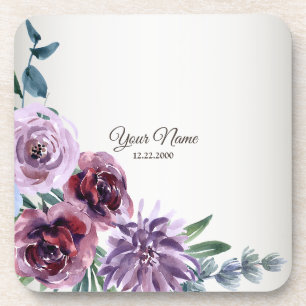 Dessous-de-verre Fête de mariage géométrique florale à l'aquarelle 