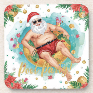 Dessous-de-verre Fête de Noël au bord de la piscine avec le Père No
