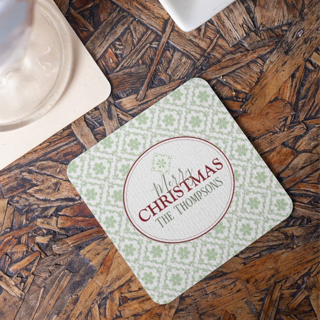 Dessous-de-verre Fête des Fêtes d'hiver branchée Noël (Trendy winter snowflake Christmas coaster with festive holiday drink decor for elegant party tables.)