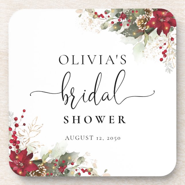 Dessous-de-verre Fête des mariées de Noël Rouge Poinsettia (Devant)