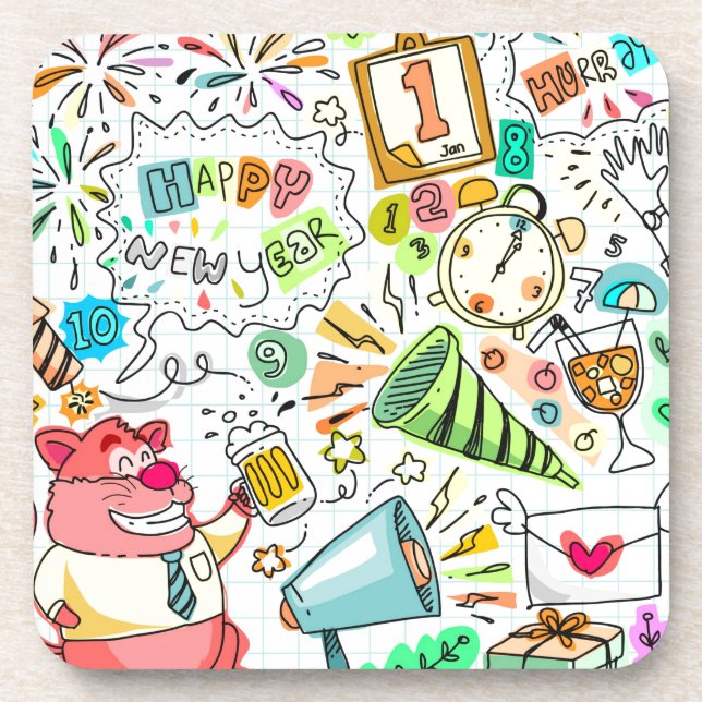 Dessous-de-verre fête du doodé du nouvel an (Devant)