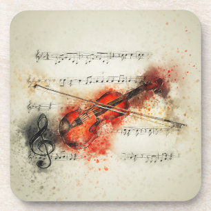 Dessous-de-verre Feuille d'aquarelle Musique et violon