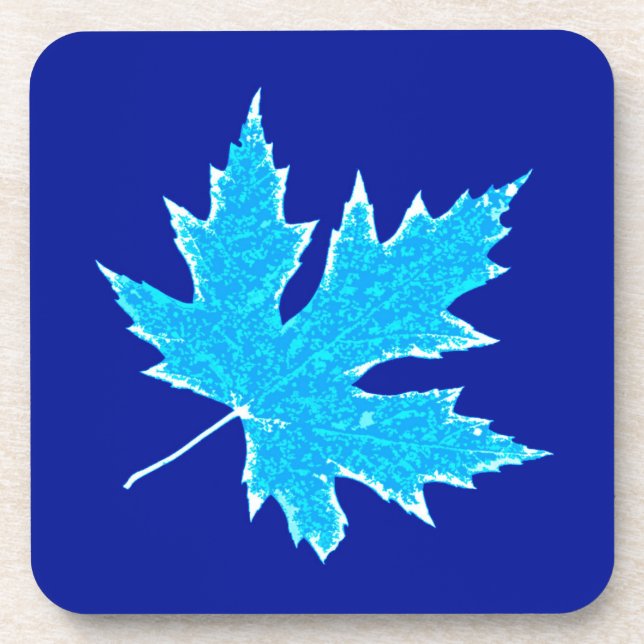 Dessous-de-verre Feuille de chêne - bleu glacier et blanc (Devant)