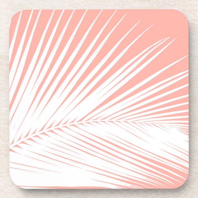 Dessous-de-verre Feuille de palme - blanc sur corail rose (Devant)