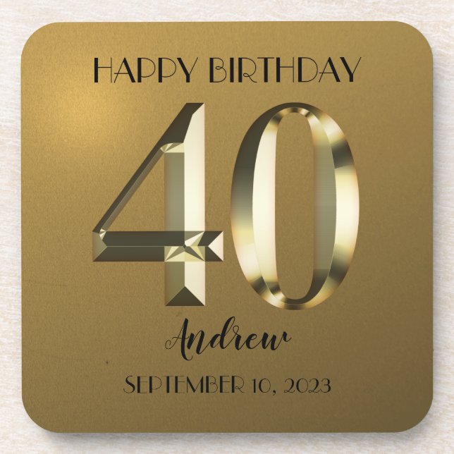 Dessous-de-verre Feuille d'or métallique 40e anniversaire (Devant)