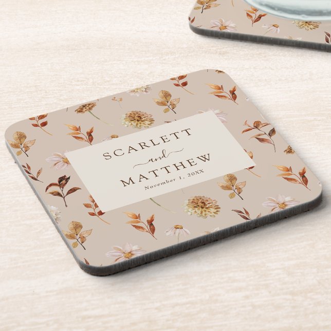 Dessous de verre feuilles d'automne taupe (Taupe Fall Leaves Wedding Favor Coaster by Painted Paperie
)