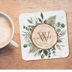 Dessous-de-verre Feuilles de eucalyptus vert Monogram Foliage Bois