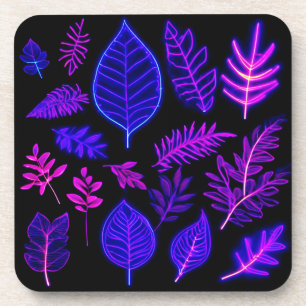 Dessous-de-verre Feuilles de néon aux teintes roses et violettes