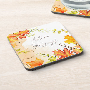 Dessous-de-verre Feuilles d'érable d'automne avec texte personnalis