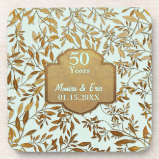 Dessous-de-verre Feuilles d'or 50e anniversaire Mariage