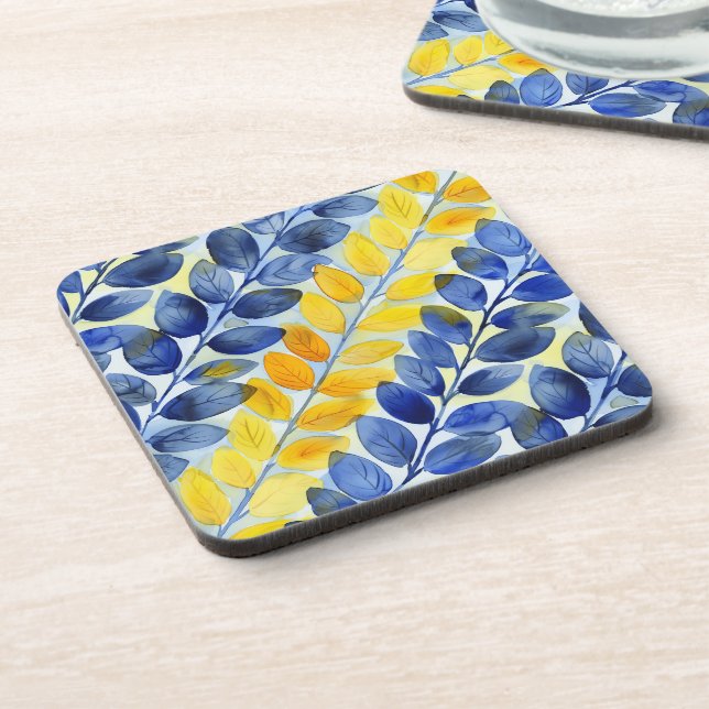 Dessous-de-verre Feuilles jaune et bleu (Côté gauche)