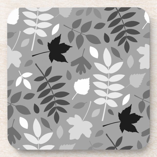 Dessous-de-verre Feuilles tombés Lg Motif Monochrome sur Grey (Devant)