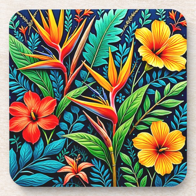 Dessous-de-verre Feuilles Tropicales Fleurir Art (Devant)