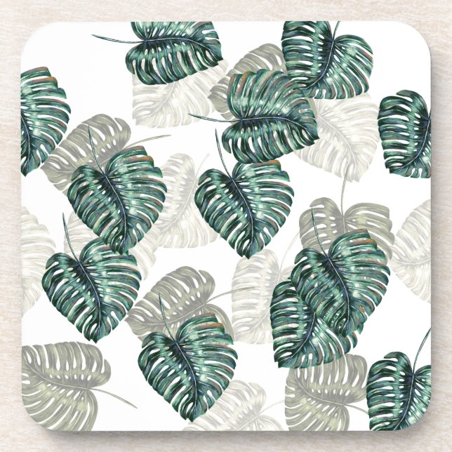 Dessous-de-verre Feuilles tropicales sur fond blanc (Devant)