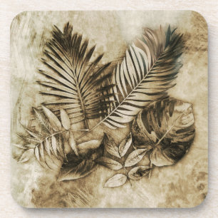 Dessous-de-verre Feuilles Tropicales sur Fond Texturé avec une Atmo