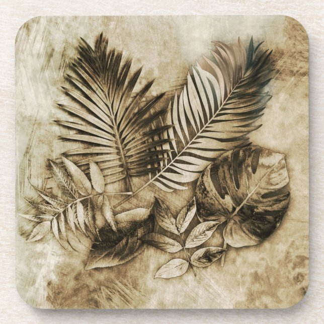 Dessous-de-verre Feuilles Tropicales sur Fond Texturé avec une Atmo (Devant)