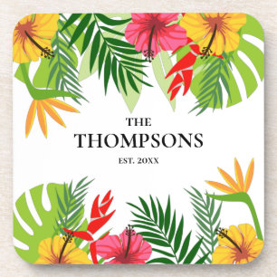 Dessous-de-verre Feuilles tropicaux et fleurs Nom de famille person