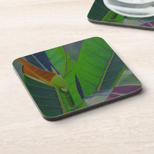 Dessous-de-verre Feuilles Vertes en Gros Plan (Côté gauche)