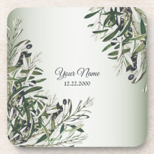 Dessous-de-verre Feuilles Vertes Olive Noire Élégante Fête de Maria